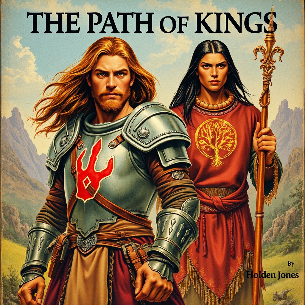 A vintage fantasy novel book cover titled "The Path of Kings" by "Holden Jones"