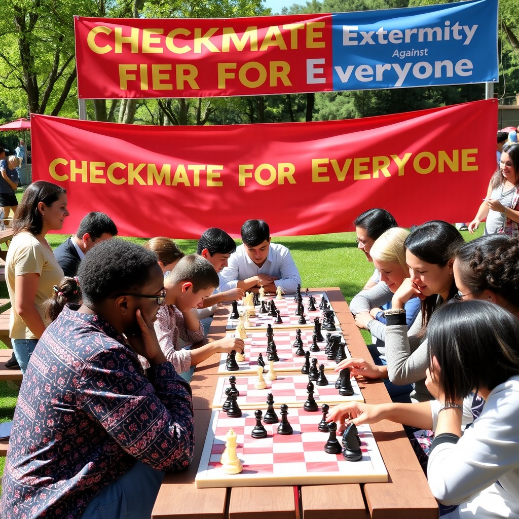 An engaging and vibrant community event promoting chess for everyone, highlighting diversity and inclusion in social contexts