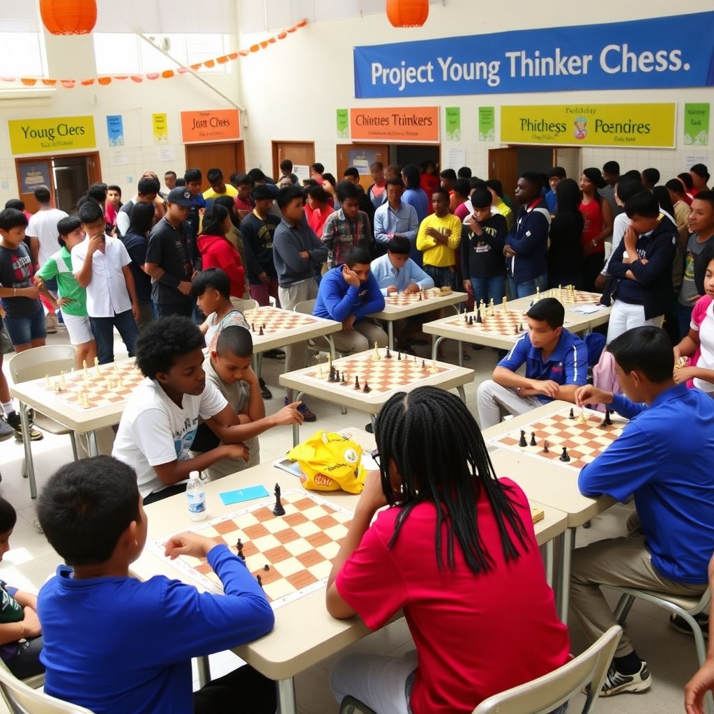 An exciting and dynamic scene representing 'Project Young Thinker Chess'