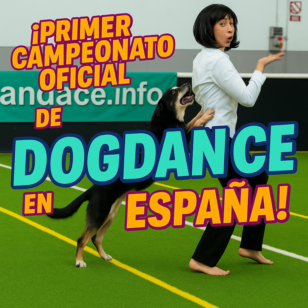 quiero hacer una miniatura para youtube con esta imagen y con el texto:"¡Primer Campeonato Oficial de DogDance en España!" quiero que sea profesional, divertida y friki