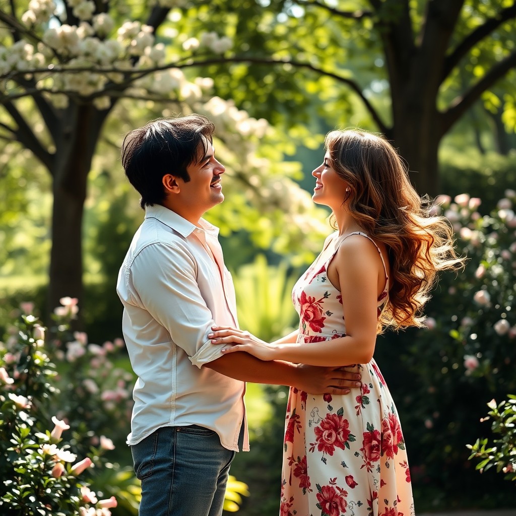 A romantic scene featuring two people standing next to each other