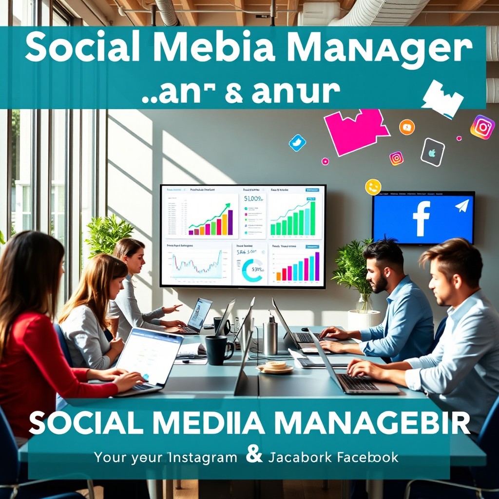 A vibrant advertisement promoting a social media management company specializing in Instagram and Facebook