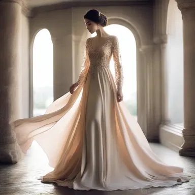 She wore a beautiful gown of flowing silk, her apparel enhancing her elegance and beauty.