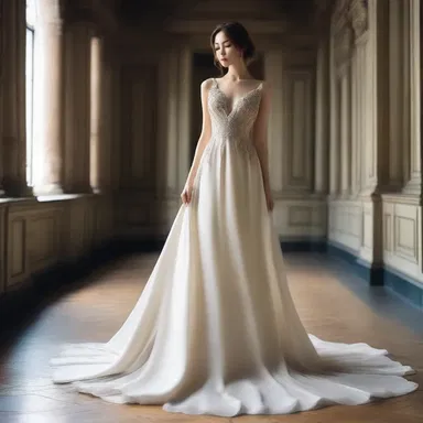 She wore a beautiful gown of flowing silk, her apparel enhancing her elegance and beauty.