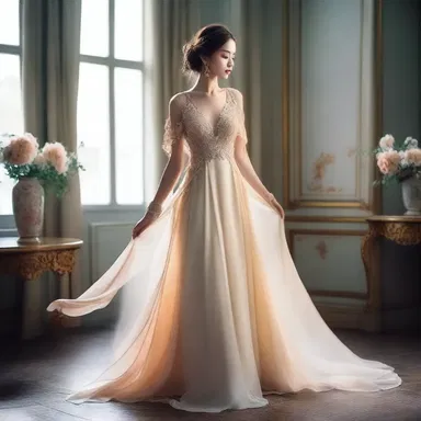 She wore a beautiful gown of flowing silk, her apparel enhancing her elegance and beauty.