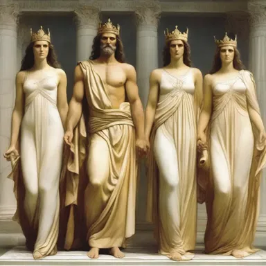 In Greek mythology, the gods and goddesses were often appareled in magnificent robes and crowns.