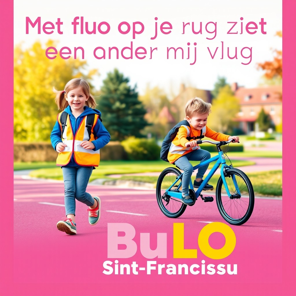 A vibrant and engaging poster featuring two children on their way to school