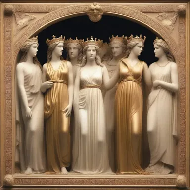 In Greek mythology, the gods and goddesses were often appareled in magnificent robes and crowns.
