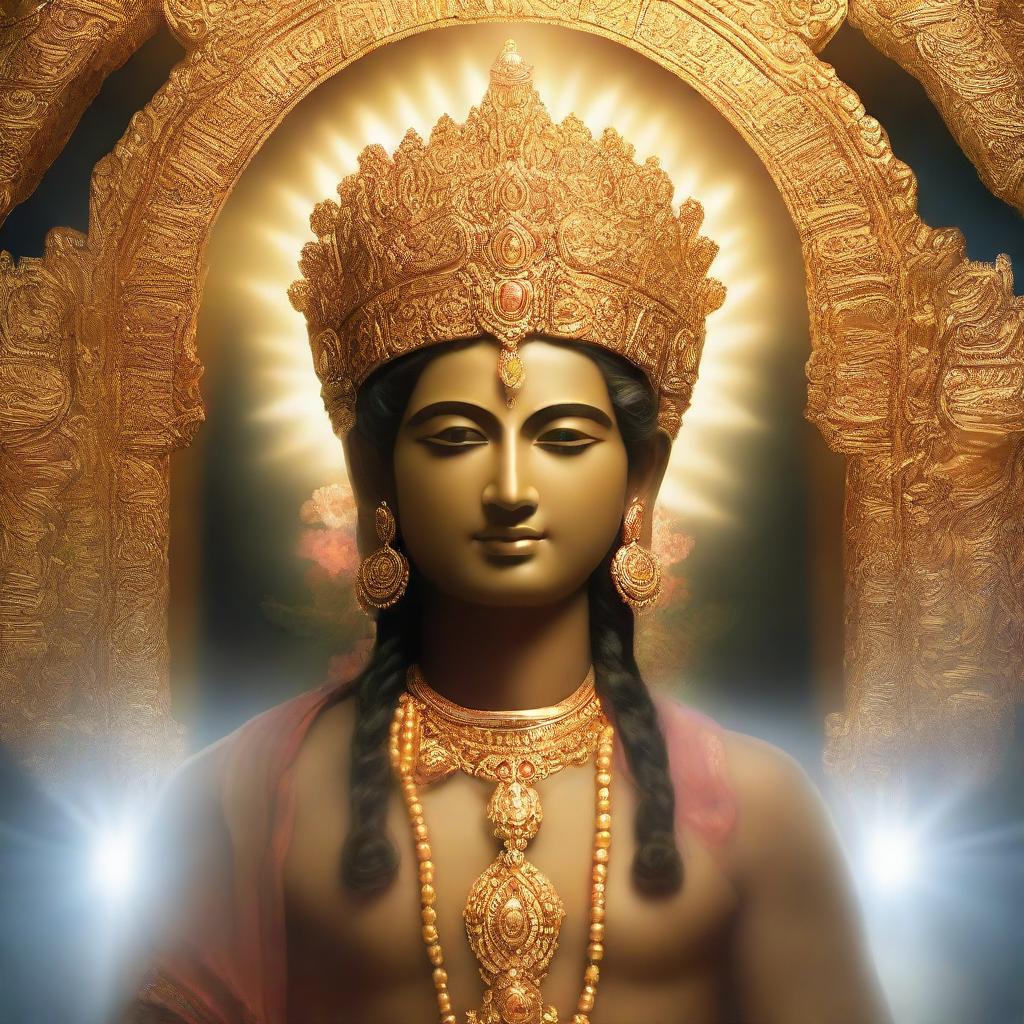 Depict an interpretation of God, embodying benevolence, wisdom, and power. Use soft, heavenly lighting to illuminate God, creating an aura of divinity and majesty. The overall image should evoke a sense of awe and reverence