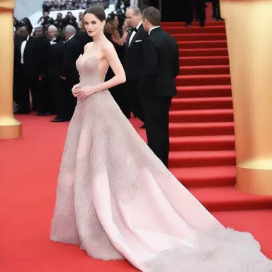 In the cinema, the actor was appareled in a glamorous gown for the red carpet event.