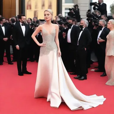 In the cinema, the actor was appareled in a glamorous gown for the red carpet event.