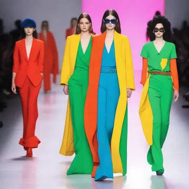 The fashion designer's use of bold colors enhances the apparency of the garments on the runway.
