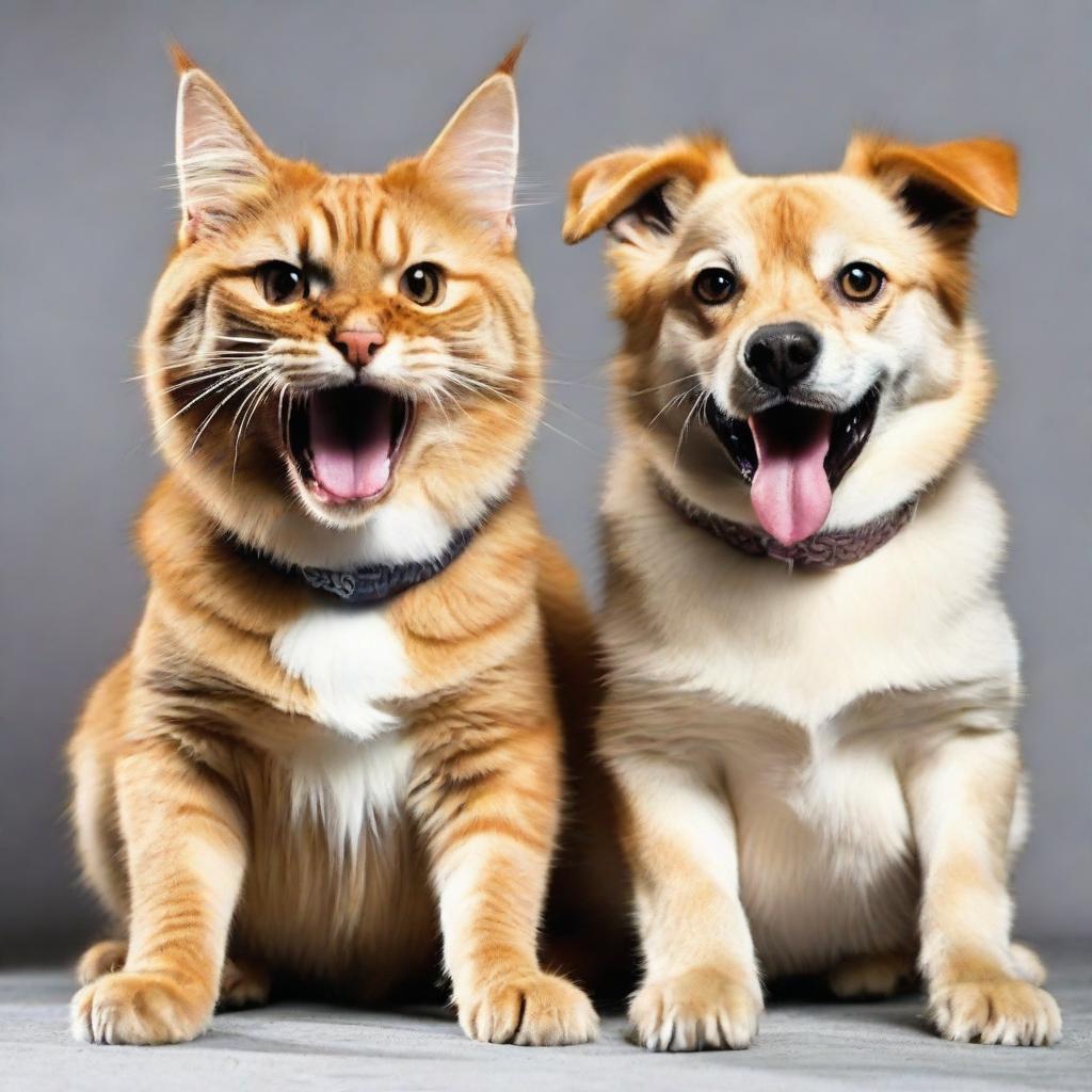 The cat and dog now at the extreme peak of anger, their expressions radiating intense fury, eyes burning furiously, teeth menacingly bared, and fur wildly bristled.