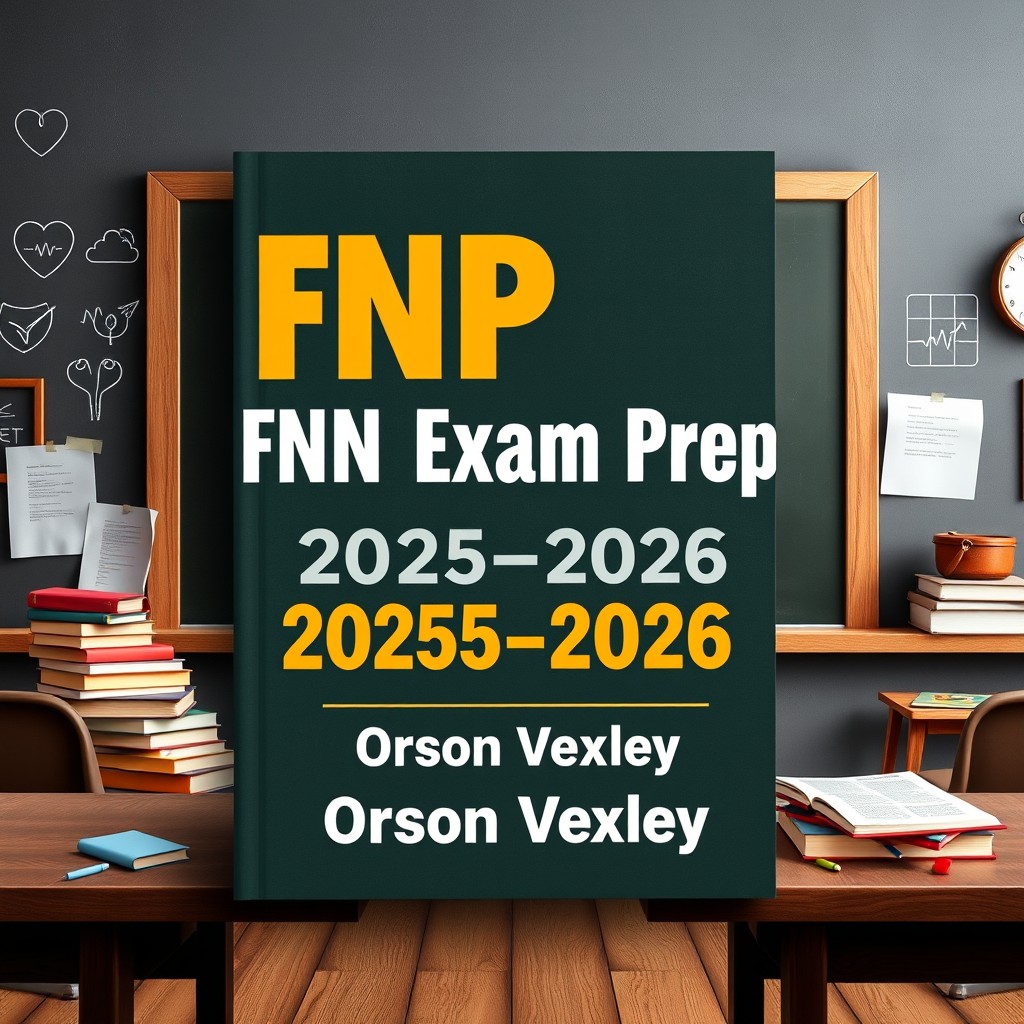 A flat book cover design in a realistic classroom setting, featuring a chalkboard and study materials scattered around
