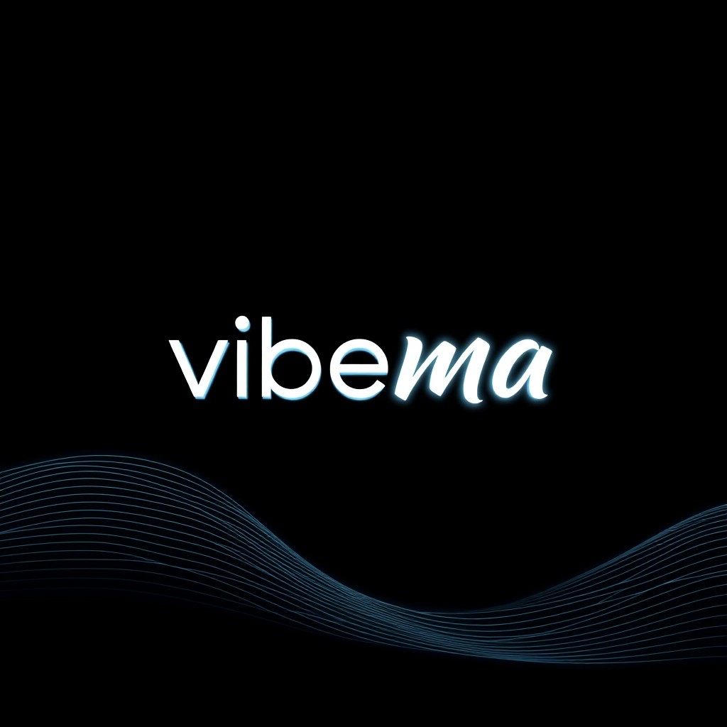A minimalist 3D logo design on a black background, featuring abstract soundwave-inspired lines subtly integrated into the top and bottom of the layout