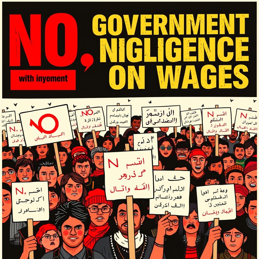 A striking protest poster conveying the message of government negligence in paying an individual's wages
