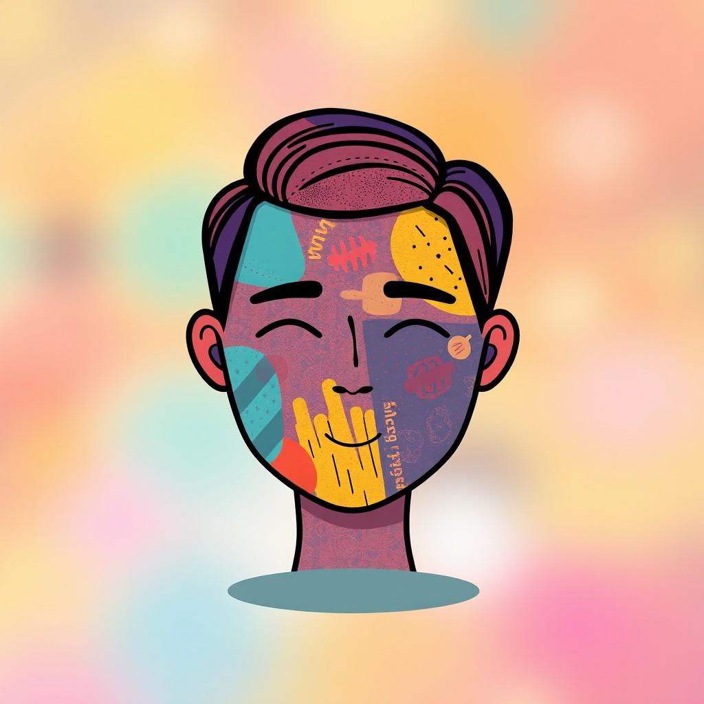 A flat, stylized head illustration, designed to resemble an Instagram photo