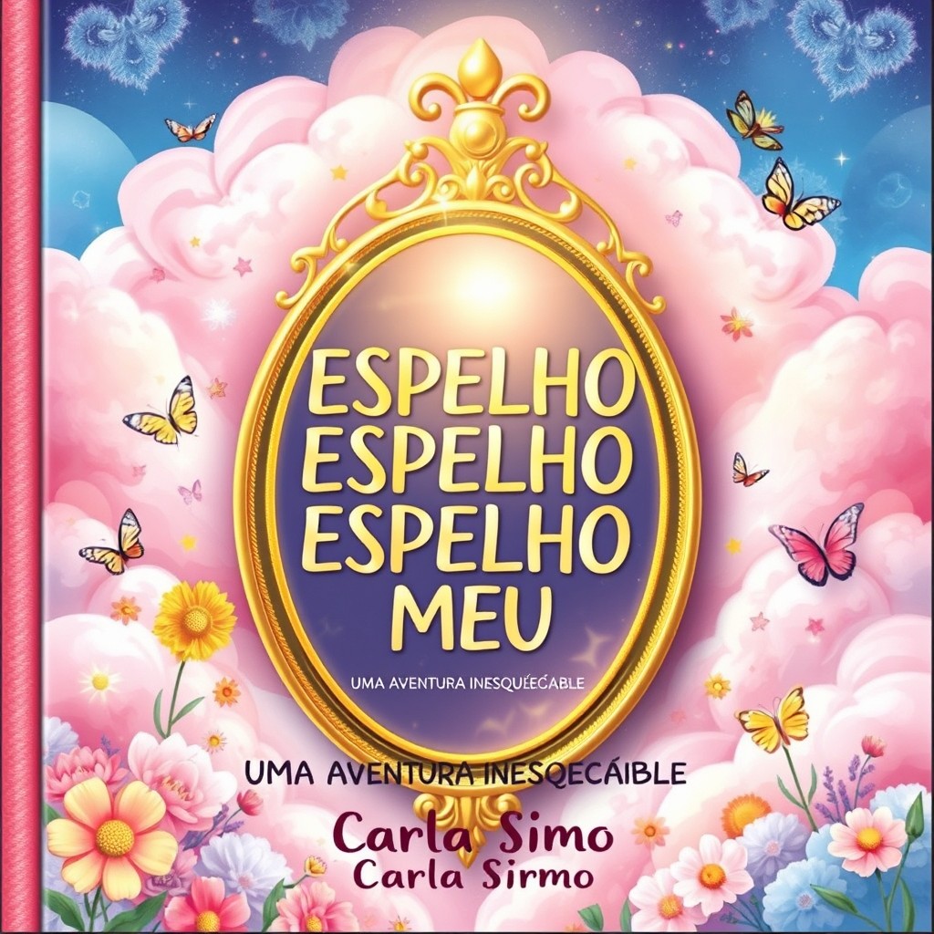 A charming children's book cover for girls featuring a shimmering golden magical mirror as the focal point