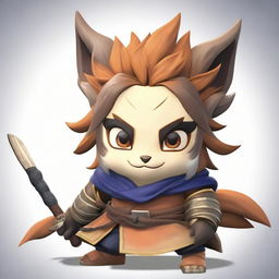 Create a picture of Sakuna, a fierce and imposing character, in his full glory. Portray him with an intimidating yet awe-inspiring look, highlighting his unique features and details that mark him as a formidable entity