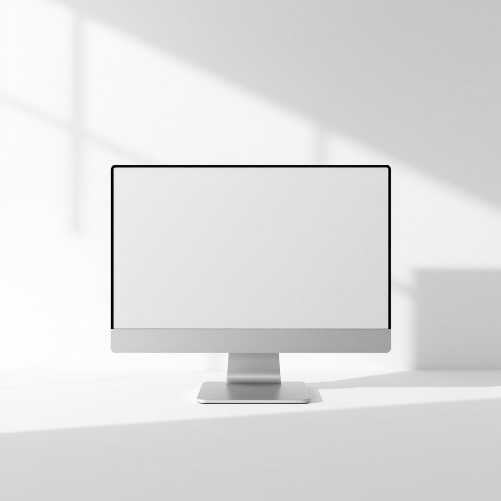 A minimalistic design of a computer screen displaying a simplified user interface, prominently featuring a sleek, modern layout without any icons or distractions