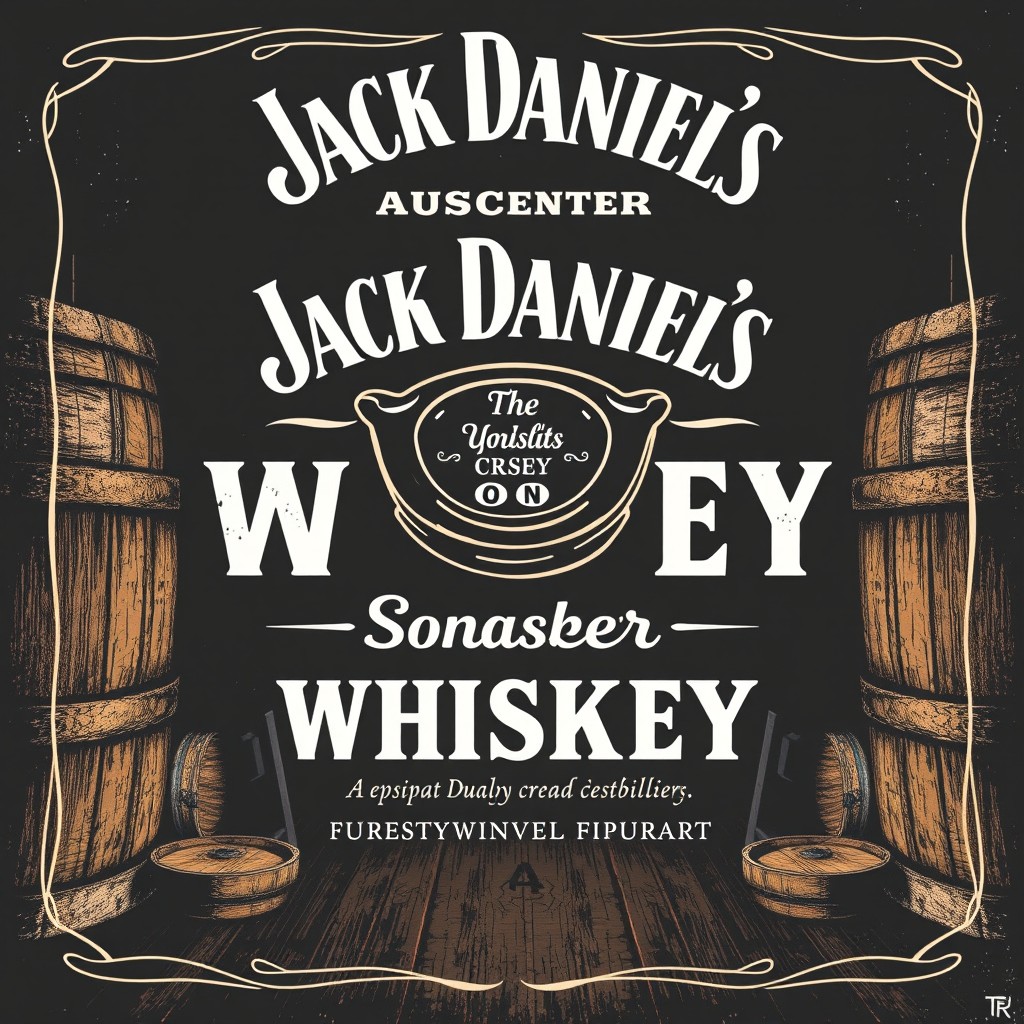 Create an advertisement similar to the original, featuring a vintage style that resembles Jack Daniel's branding