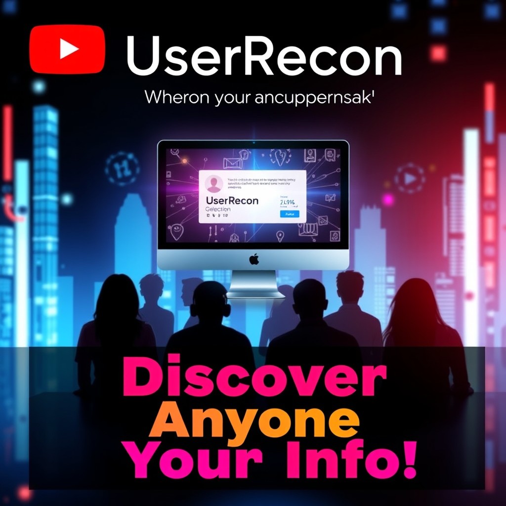 A captivating YouTube thumbnail design showcasing the tool UserRecon, which uncovers personal information using just a person's name