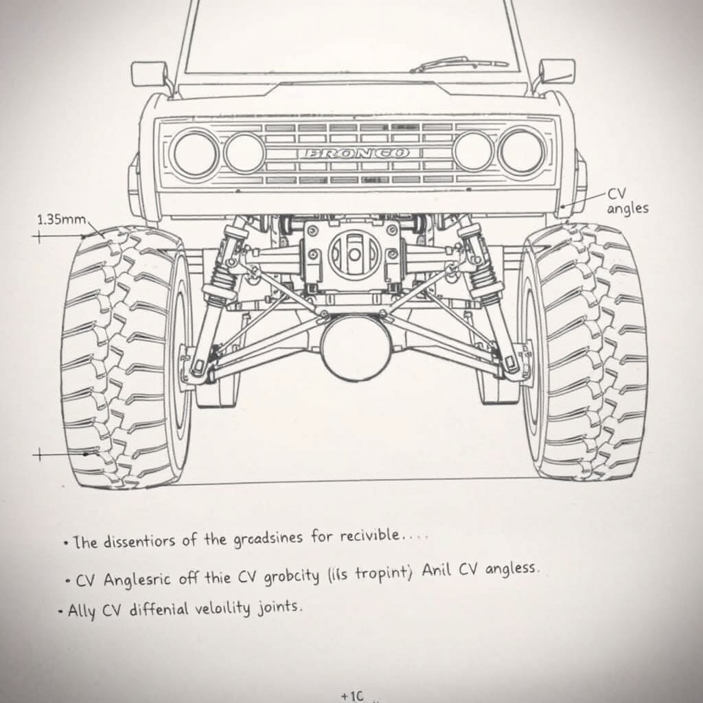 A technical sketch of a Bronco's Independent Front Suspension (IFS) lift with a differential drop