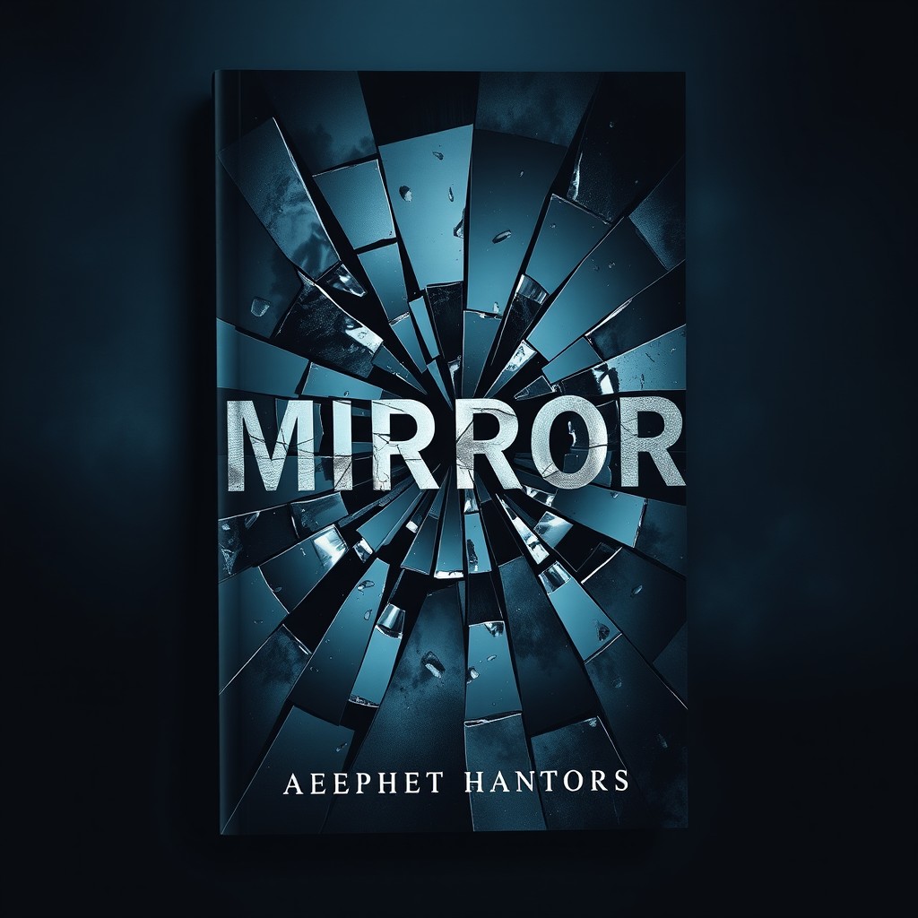 A realistic book cover design featuring a shattered mirror as the central element