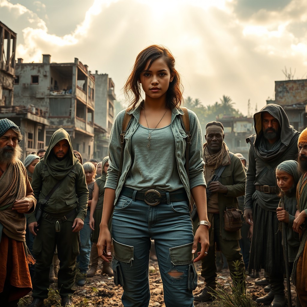 A determined young woman in a post-apocalyptic setting, using her modern knowledge and skills to help rebuilding a community