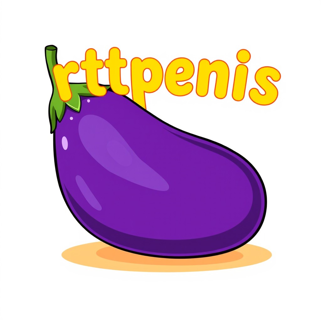 A playful illustration featuring a large, vibrant purple eggplant sitting atop a surface