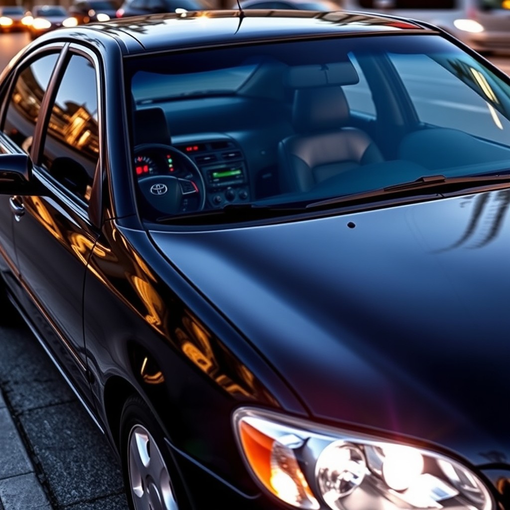 A 2001 Toyota Corolla, showcasing a sleek and stylish exterior painted in glossy black