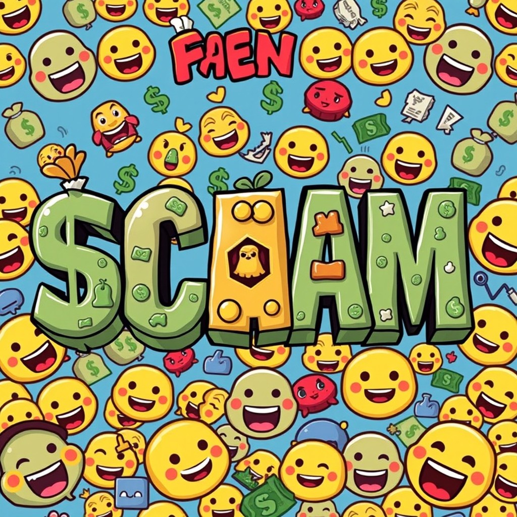 A humorous meme-style graphic featuring the word 'SCAM' spelled out in bold, eye-catching letters