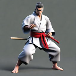 Create an image of Gojo, a revered martial artist, showcasing his skills. Have him in a focused pose within a serene dojo, ready for battle. Highlight his unique features and fighting style