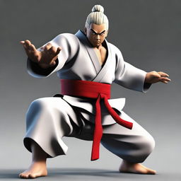 Create an image of Gojo, a revered martial artist, showcasing his skills. Have him in a focused pose within a serene dojo, ready for battle. Highlight his unique features and fighting style