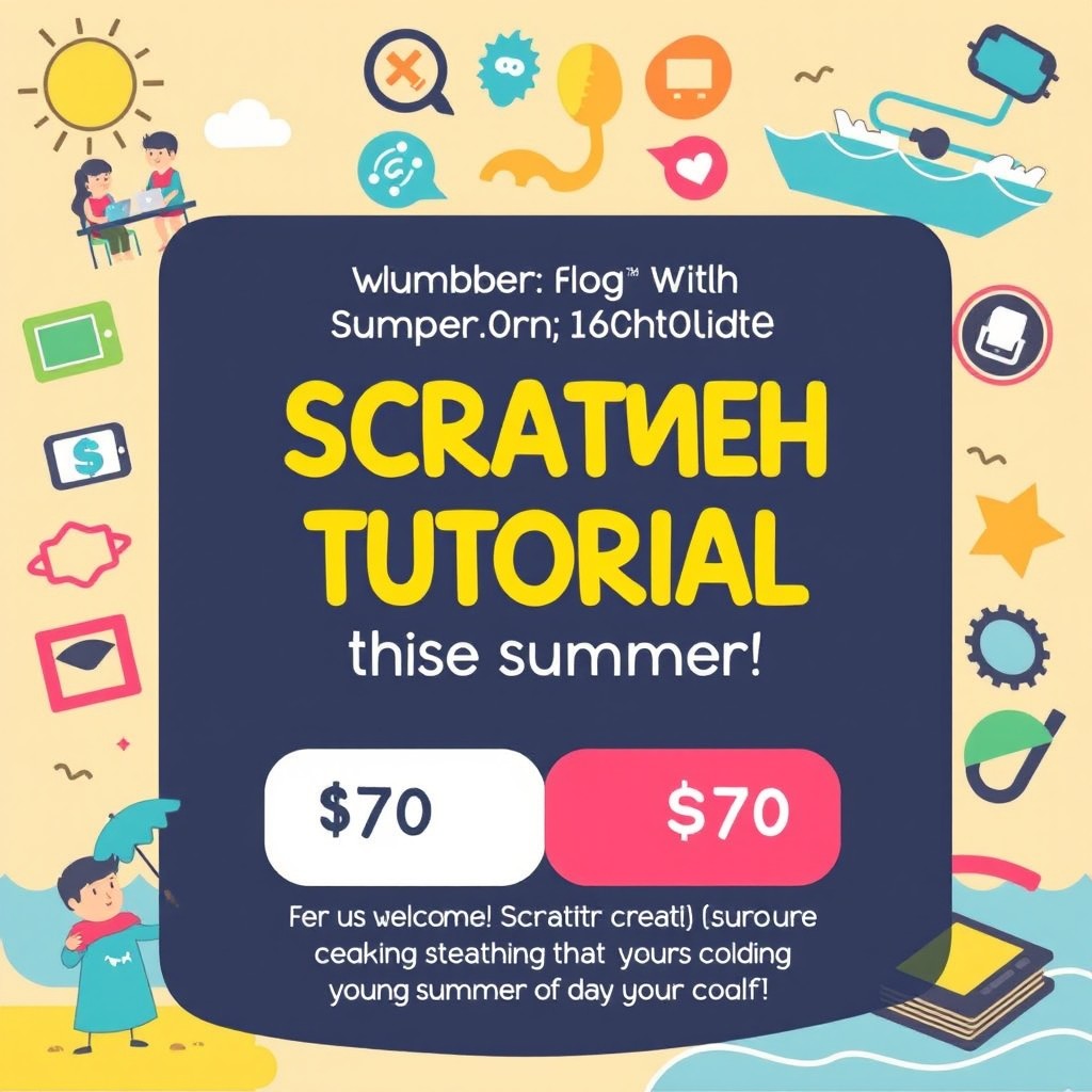 An engaging poster for a summer Scratch tutorial, targeting ages 8 to 16