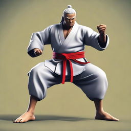 Create an image of Gojo, a revered martial artist, showcasing his skills. Have him in a focused pose within a serene dojo, ready for battle. Highlight his unique features and fighting style