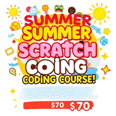 An engaging and colorful poster design for a summer Scratch programming ...