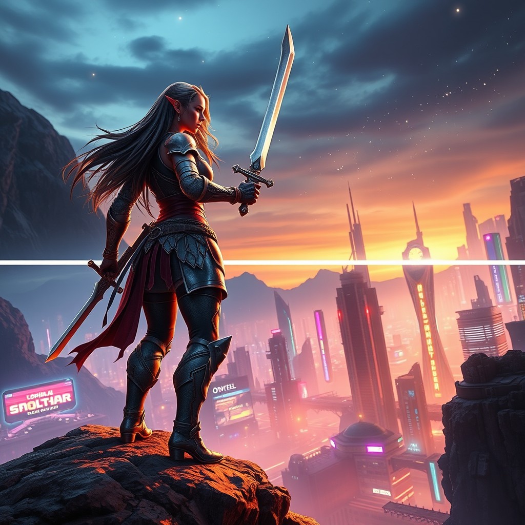 A dynamic gaming scene that combines two images seamlessly