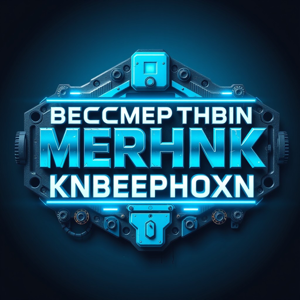 A cyber-anime inspired sign featuring the text 'BECCMEPTHBIN MERHNK KNBEPOHOXN' crafted in a blue and cyan color scheme
