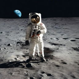 A man standing on the moon's surface, holding a miniature version of Earth in his hands, surrounded by the vast expanse of the cosmos.