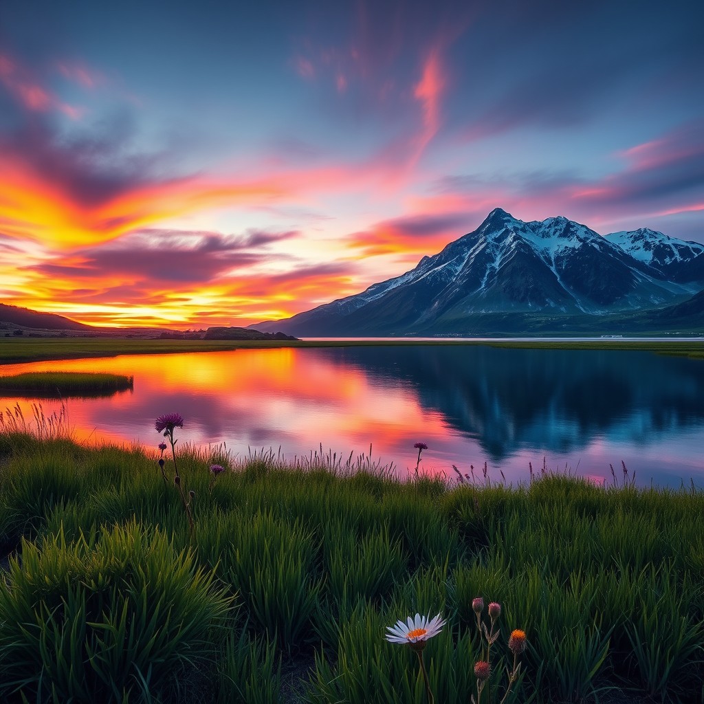 A high-quality, visually stunning image featuring a serene landscape scene