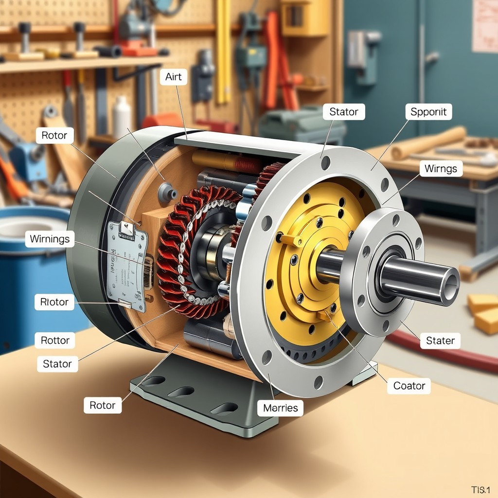 A detailed illustration of a Booth motor, featuring a cross-sectional view that highlights its internal components and workings