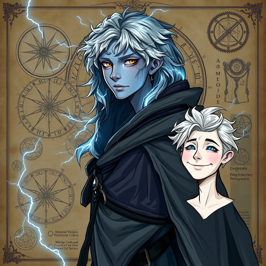 A full-body character design of a D&D Archon sorcerer, around 22 years old, with a slender frame and almost weightless movements