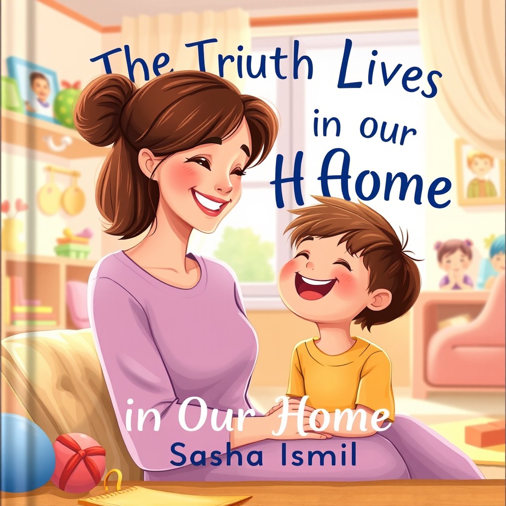 A charming cover illustration for a children's book titled 'The Truth Lives in Our Home' with the author's name written correctly as 'Sasha Ismail'