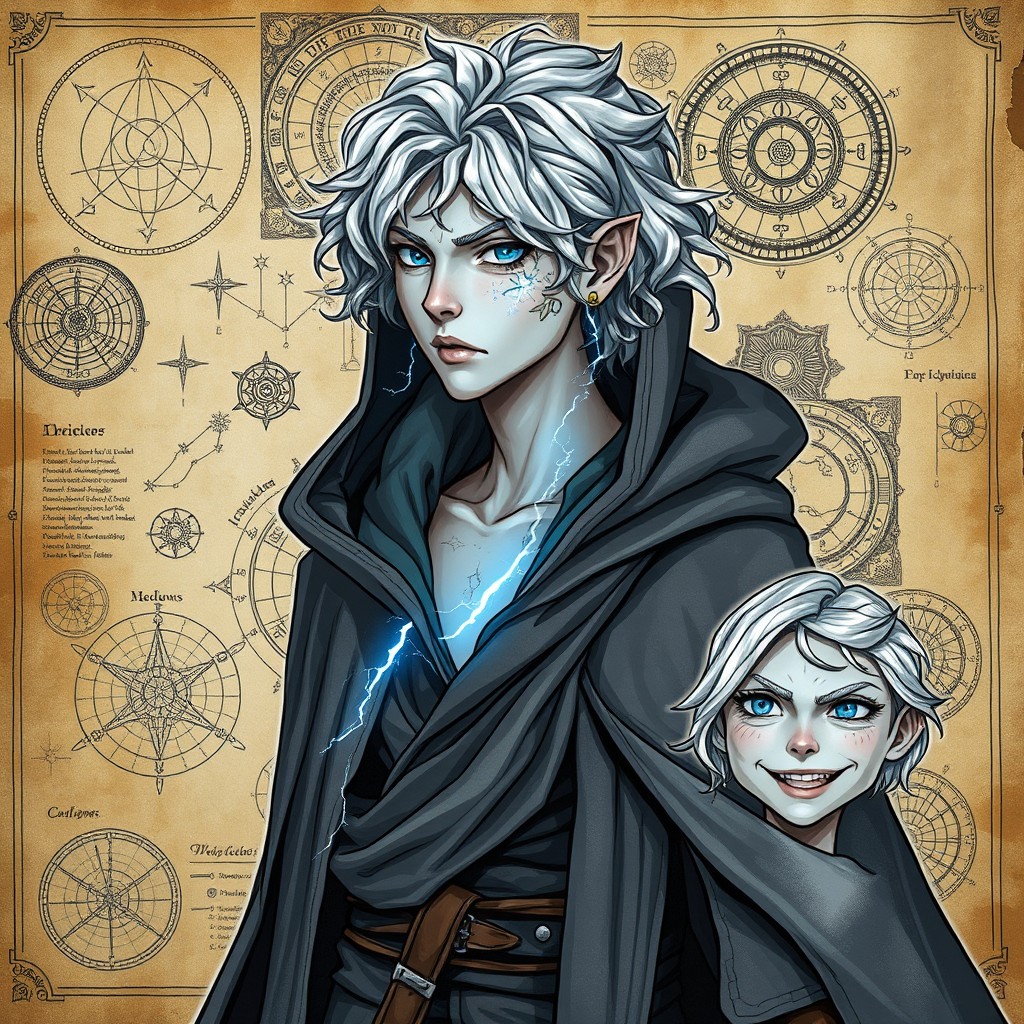 A full-body character design of a D&D Archon sorcerer, approximately 22 years old, exhibiting a slender frame with light, almost weightless movements