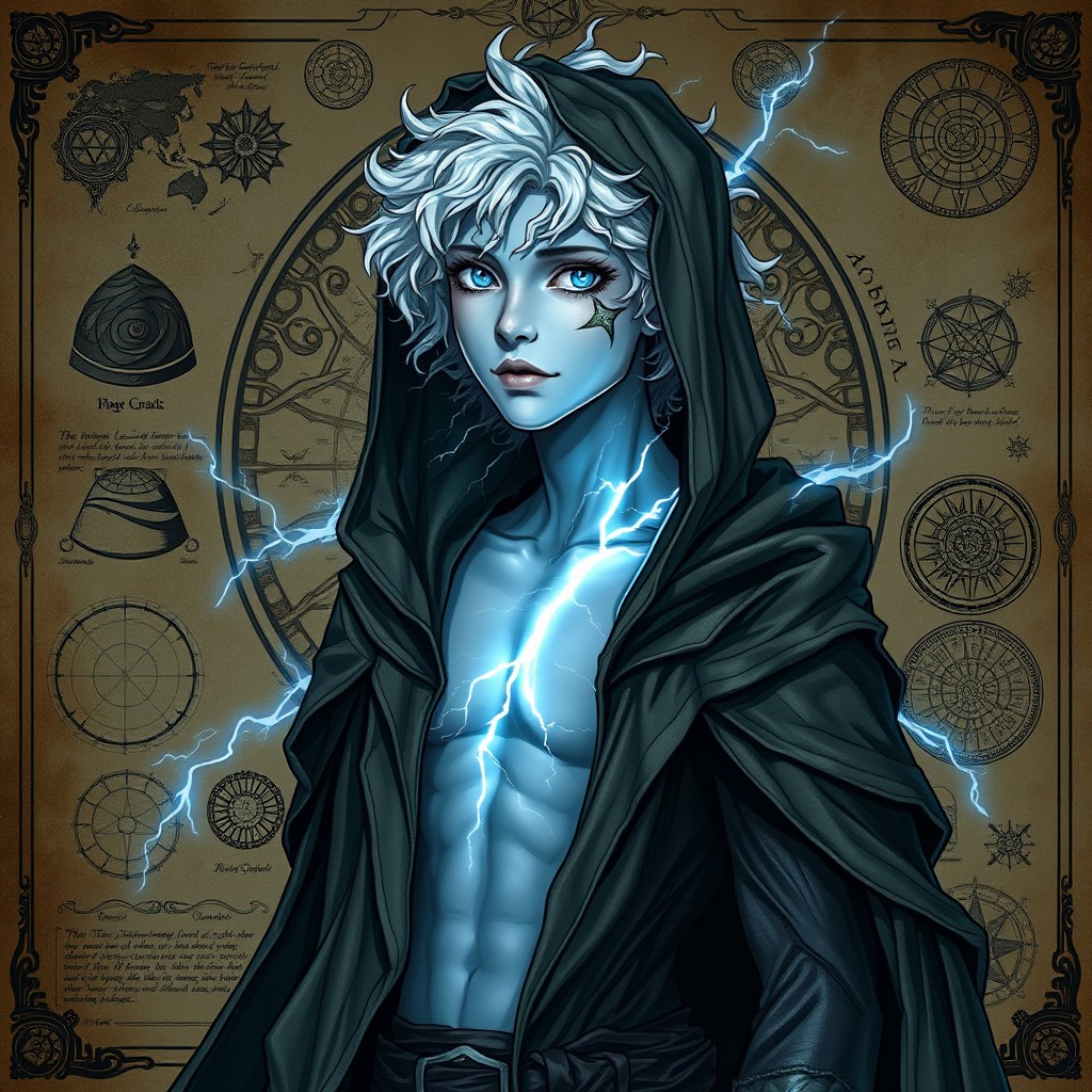 A full-body character design of a D&D Archon sorcerer, approximately 22 years old, displaying a slender frame with light, almost weightless movements