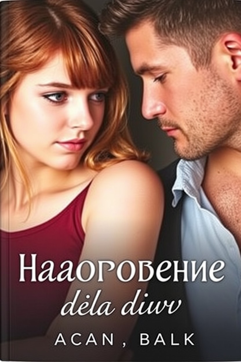 A romantic book cover featuring a confident 17-year-old girl with light chestnut hair and a charismatic 25-year-old man