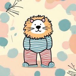 This is a hand-drawn image featuring a humorous, plump, and fluffy lion wearing striped socks