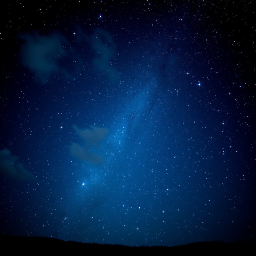 A stunning night sky filled with an array of sparkling stars, twinkling brightly against a deep blue backdrop