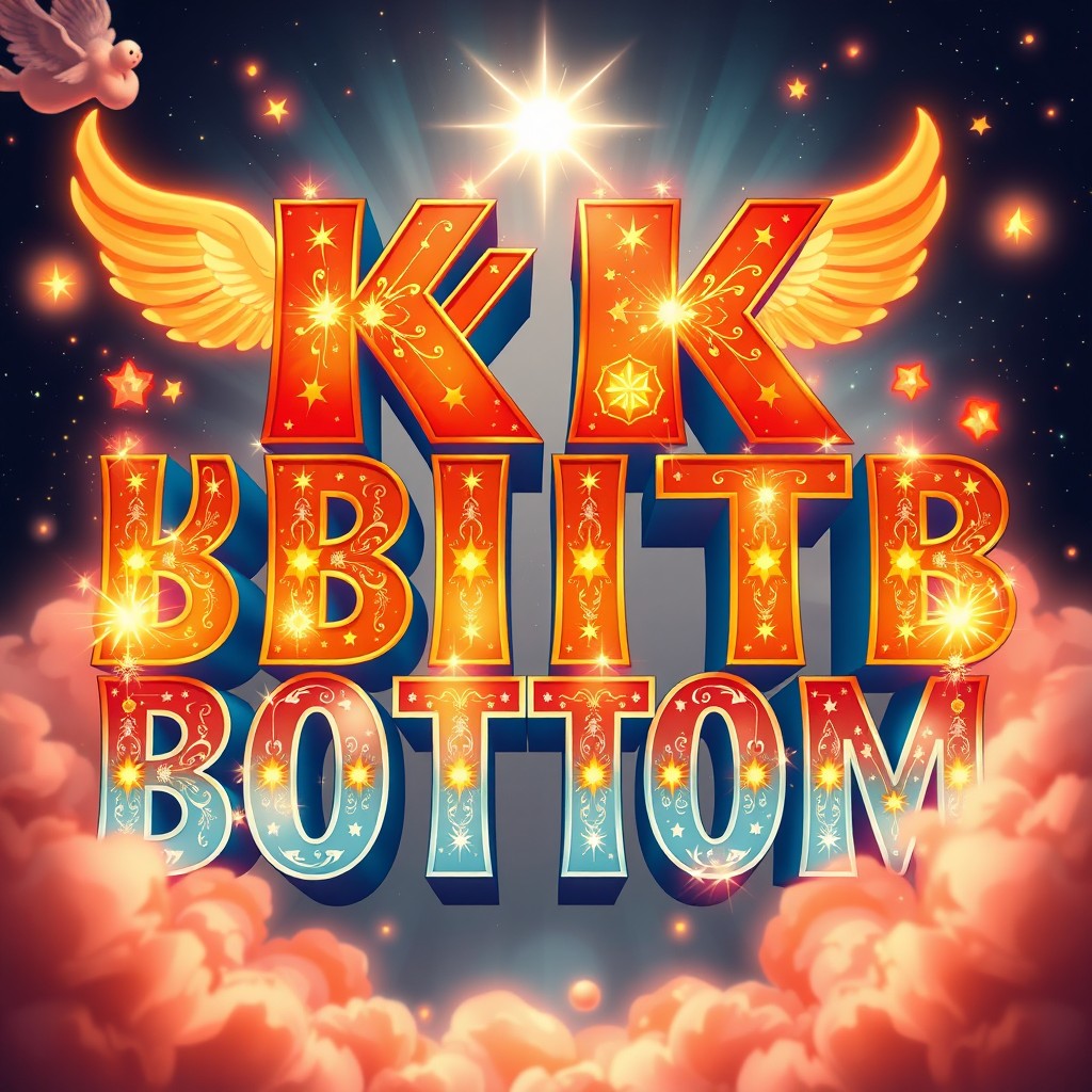 A vibrant and visually striking design featuring the phrase 'KAK BBITB BOTOM' in bold, stylized typography, with a prominent red, deep orange, and white color scheme